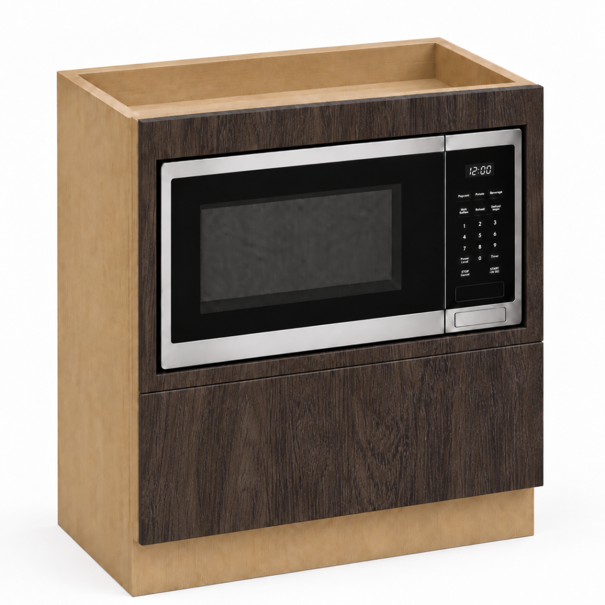 Dark Wood Texture Microwave Base Cabinet 30"